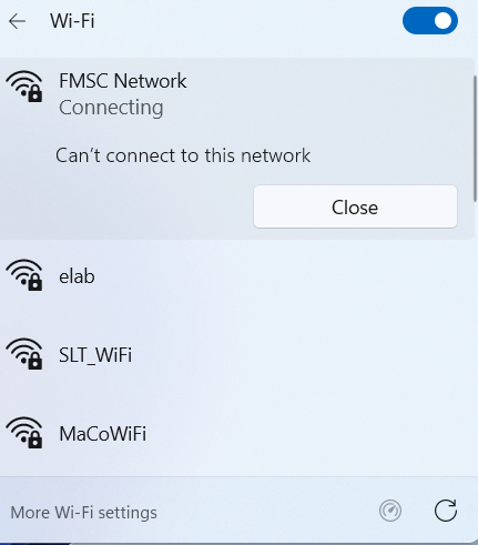 Can't connect to this network error message