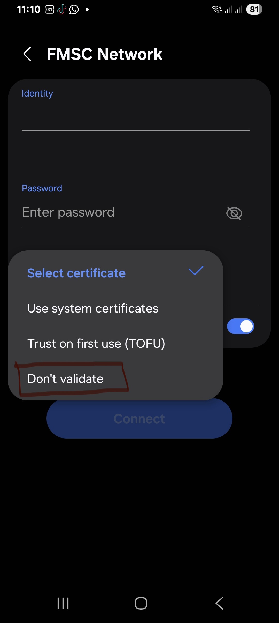 Forget the FMSC Network from WiFi settings