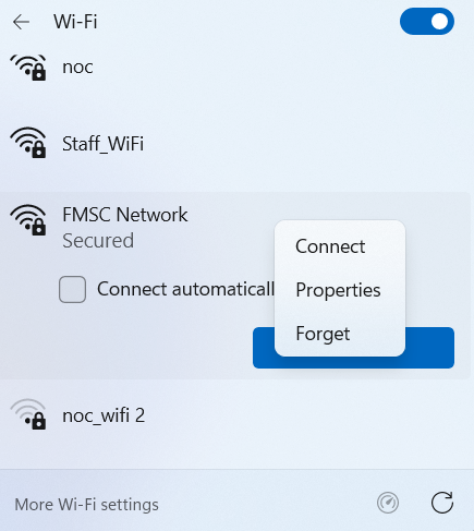 Forget the FMSC Network from WiFi settings