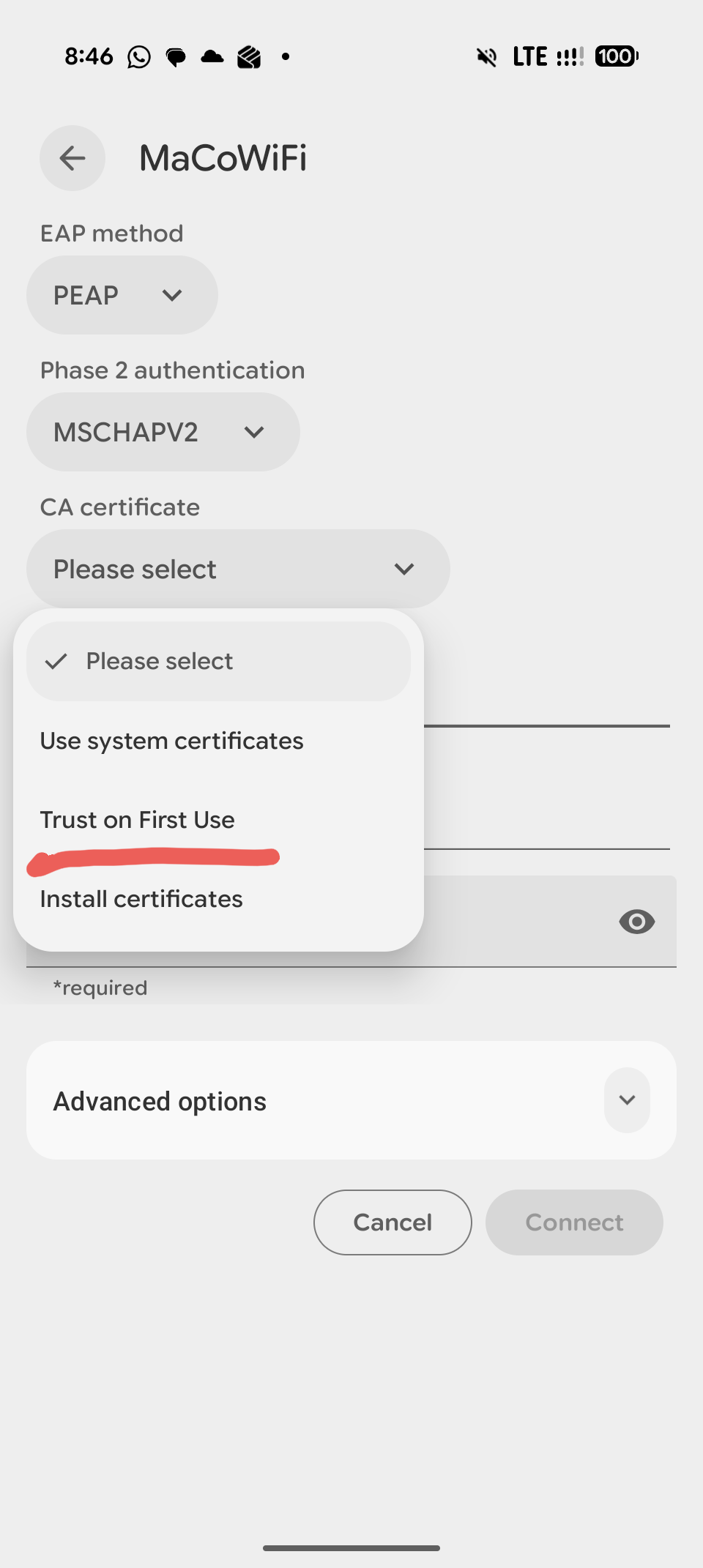 Can't connect to this network error message