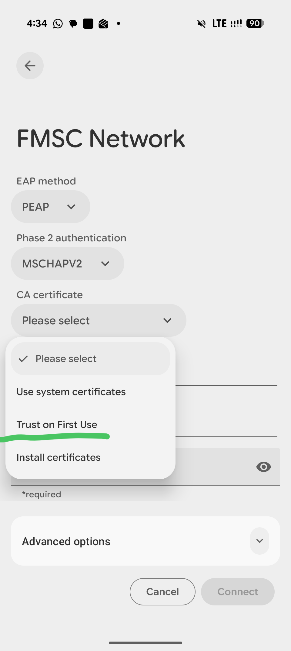 Can't connect to this network error message